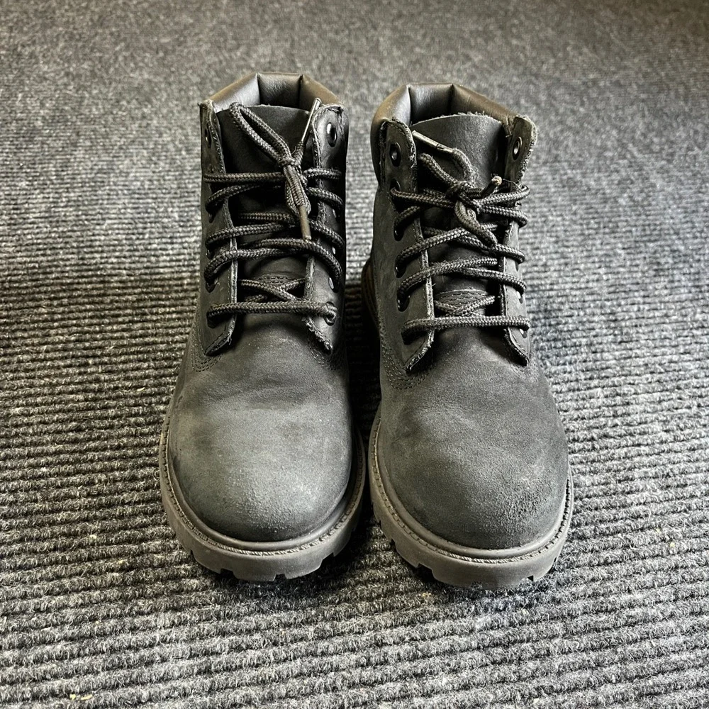 Timberland 6-Inch Premium Waterproof Boots Boys 13 Black Nubuck Leather utility